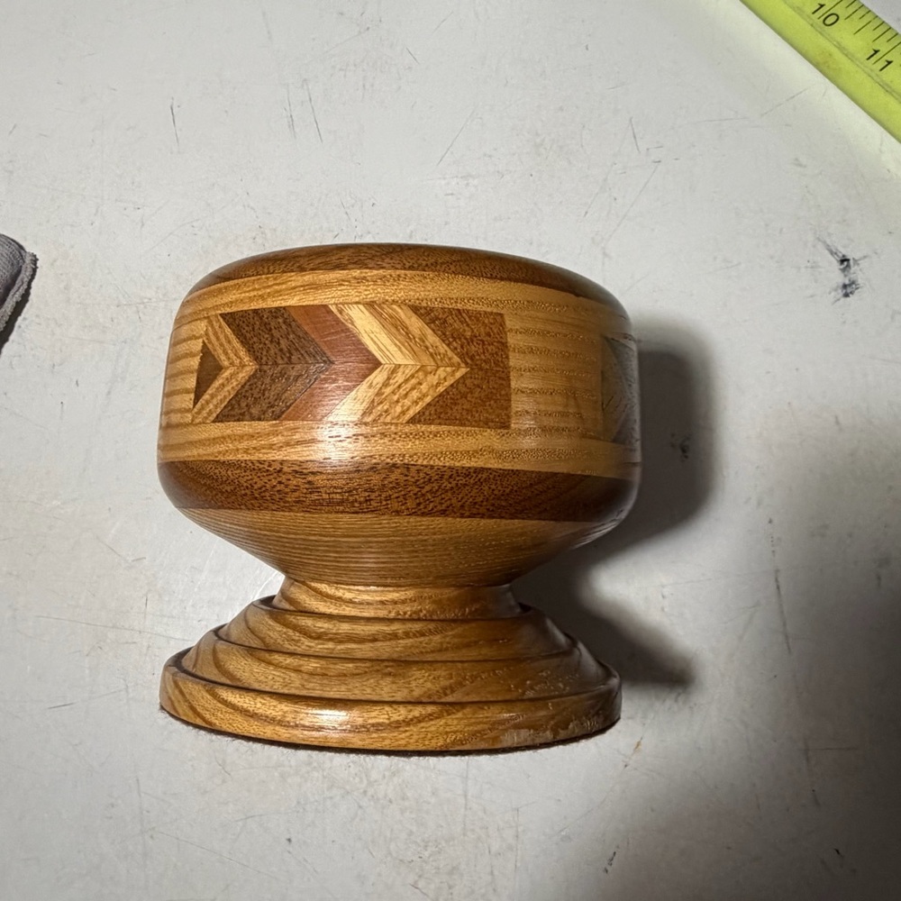 Hand Turned Wooden Decorative Bowl with Geometric Pattern